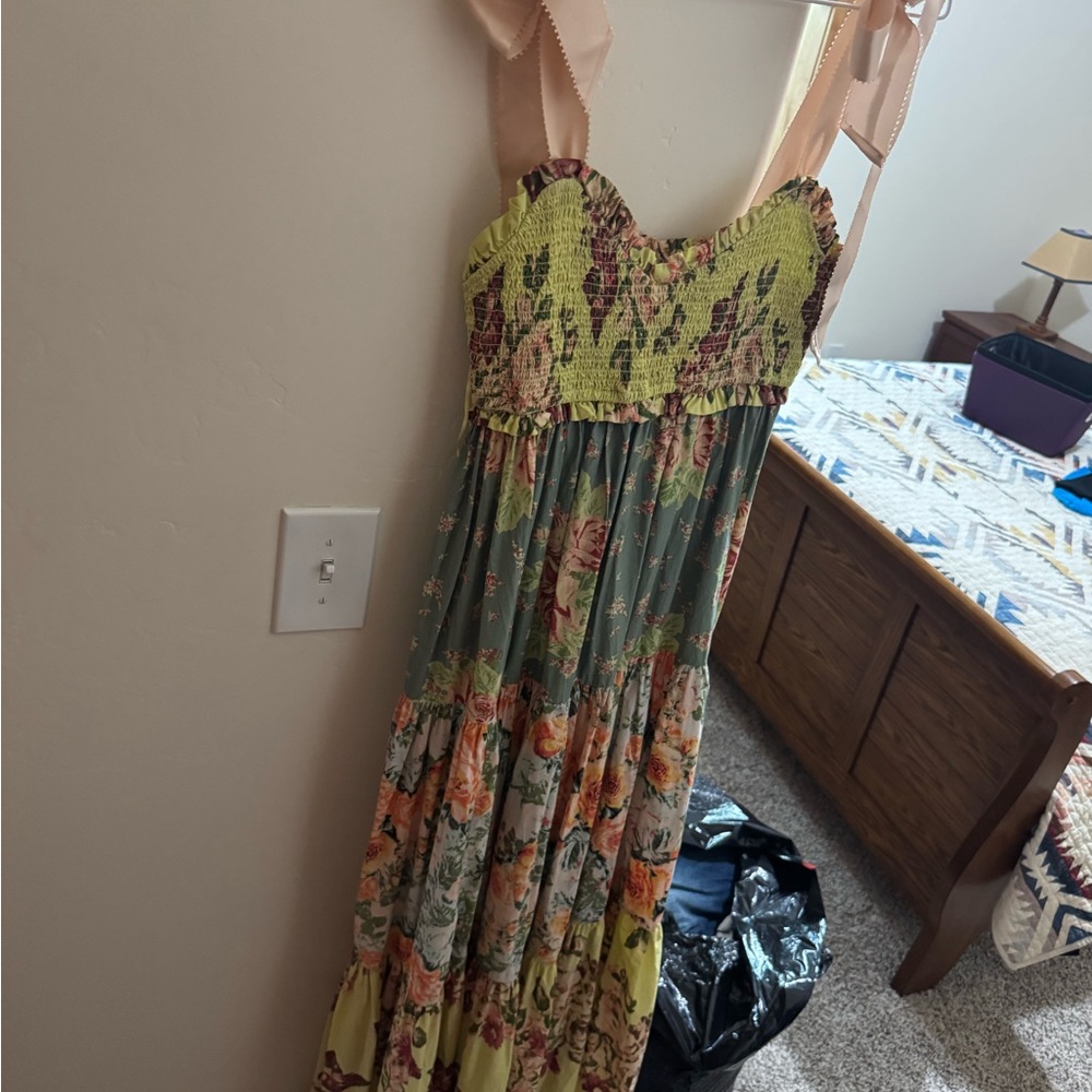 Free people Maxi Dress with Green and Yellow Accents